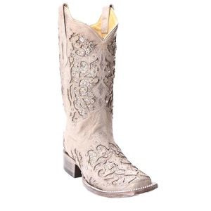 Corral Ladies Eliza White Glitter Inlay & Crystals Wedding Boot A3397